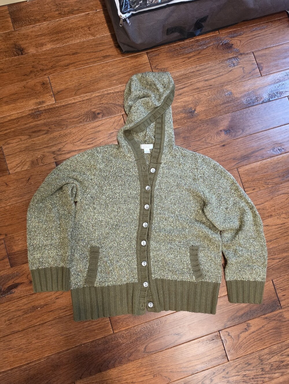 Women's Green Hooded Button-Front Sweater